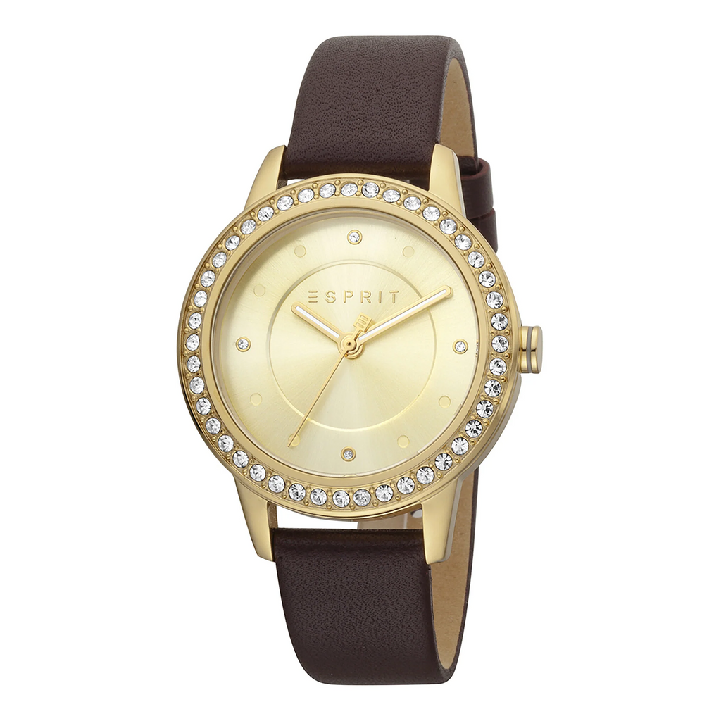 ESPRIT Women's Watch with Gold Stainless Steel Case and Burgundy Leather Band