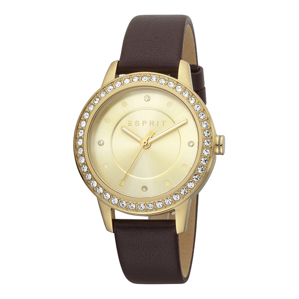 Esprit Women's Watch With Gold Stainless Steel Case And Burgundy Leather Band by i-watch