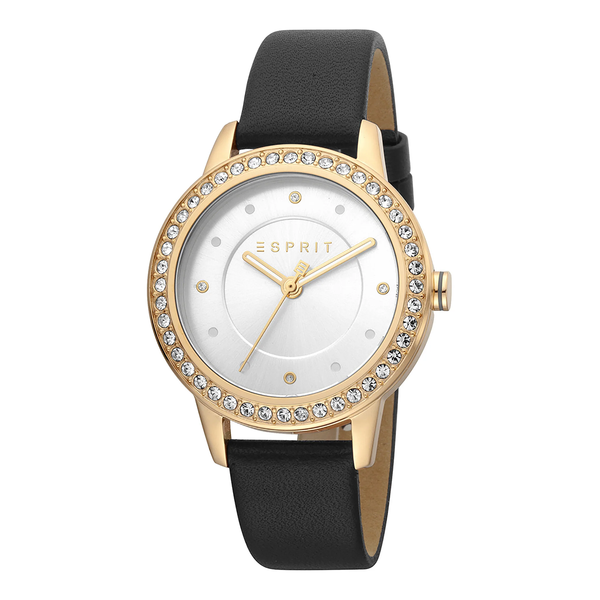 ESPRIT Women's Watch with Rose Gold Stainless Steel Case and Black Leather Band