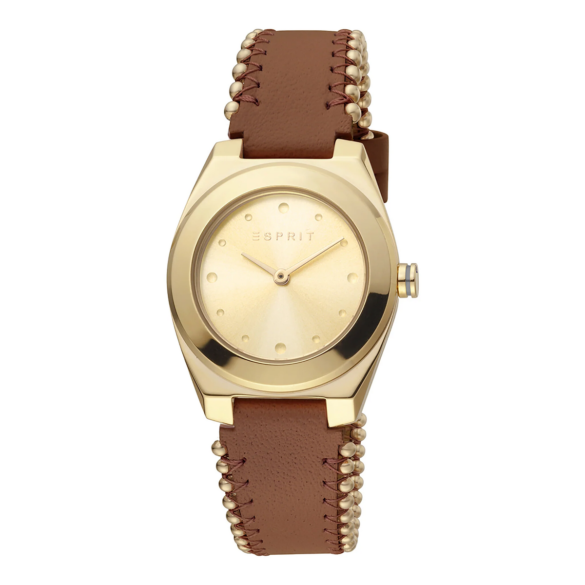 ESPRIT Women's Watch with Gold Stainless Steel Case and Brown Leather Band