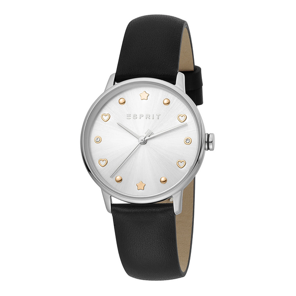 Esprit Women's Watch With Silver Stainless Steel Case And Black Leather Band by i-watch
