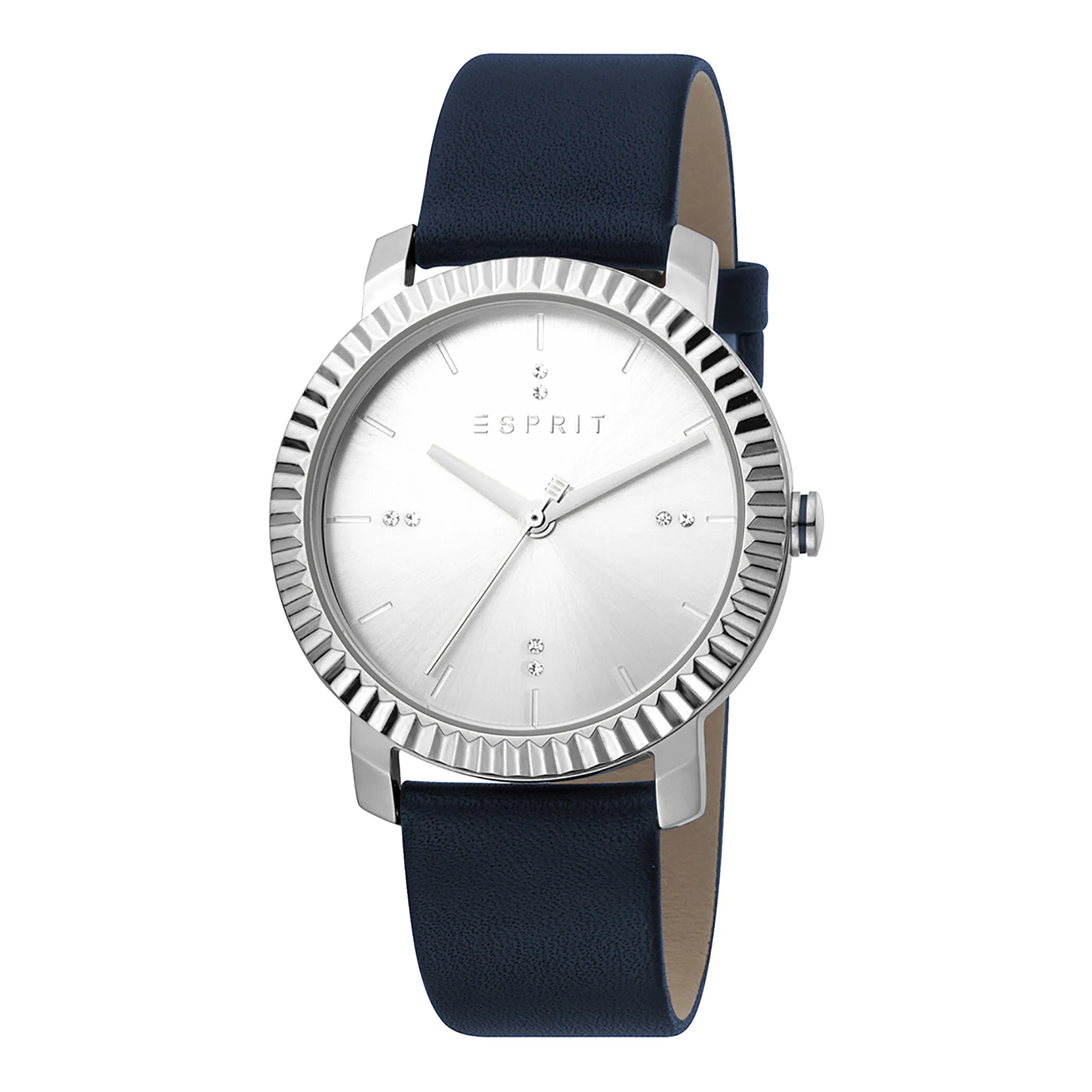 ESPRIT Women's Watch with Silver Stainless Steel Case and Dark Blue Leather Band