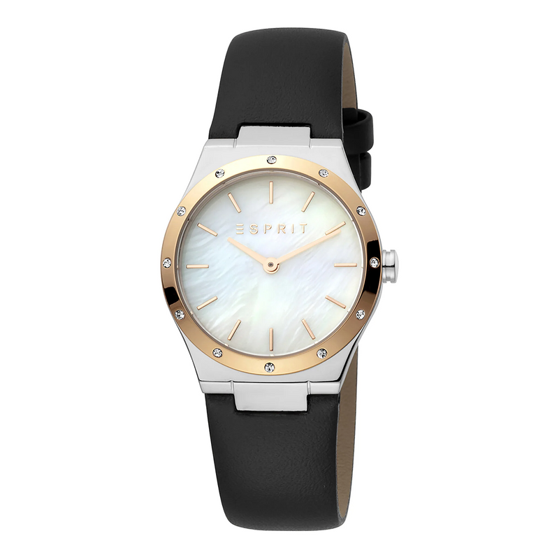 Esprit Women's Watch With Silver Stainless Steel Case And Black Leather Band by i-watch
