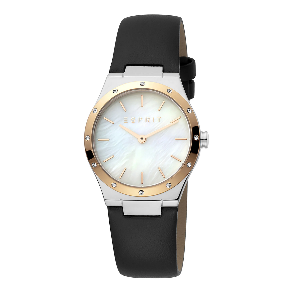 ESPRIT Women's Watch with Silver Stainless Steel Case and Black Leather Band