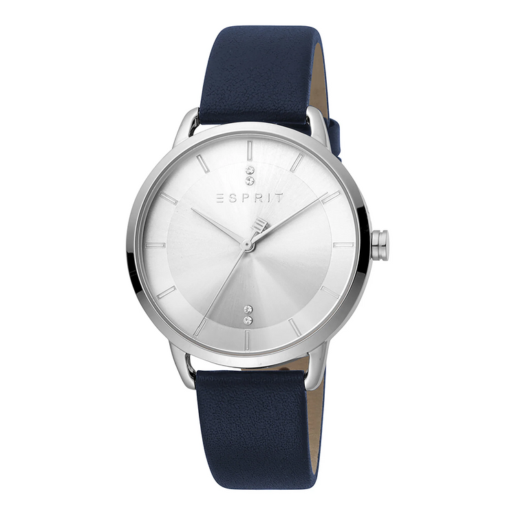 ESPRIT Women's Watch with Silver Stainless Steel Case and Blue Leather Band