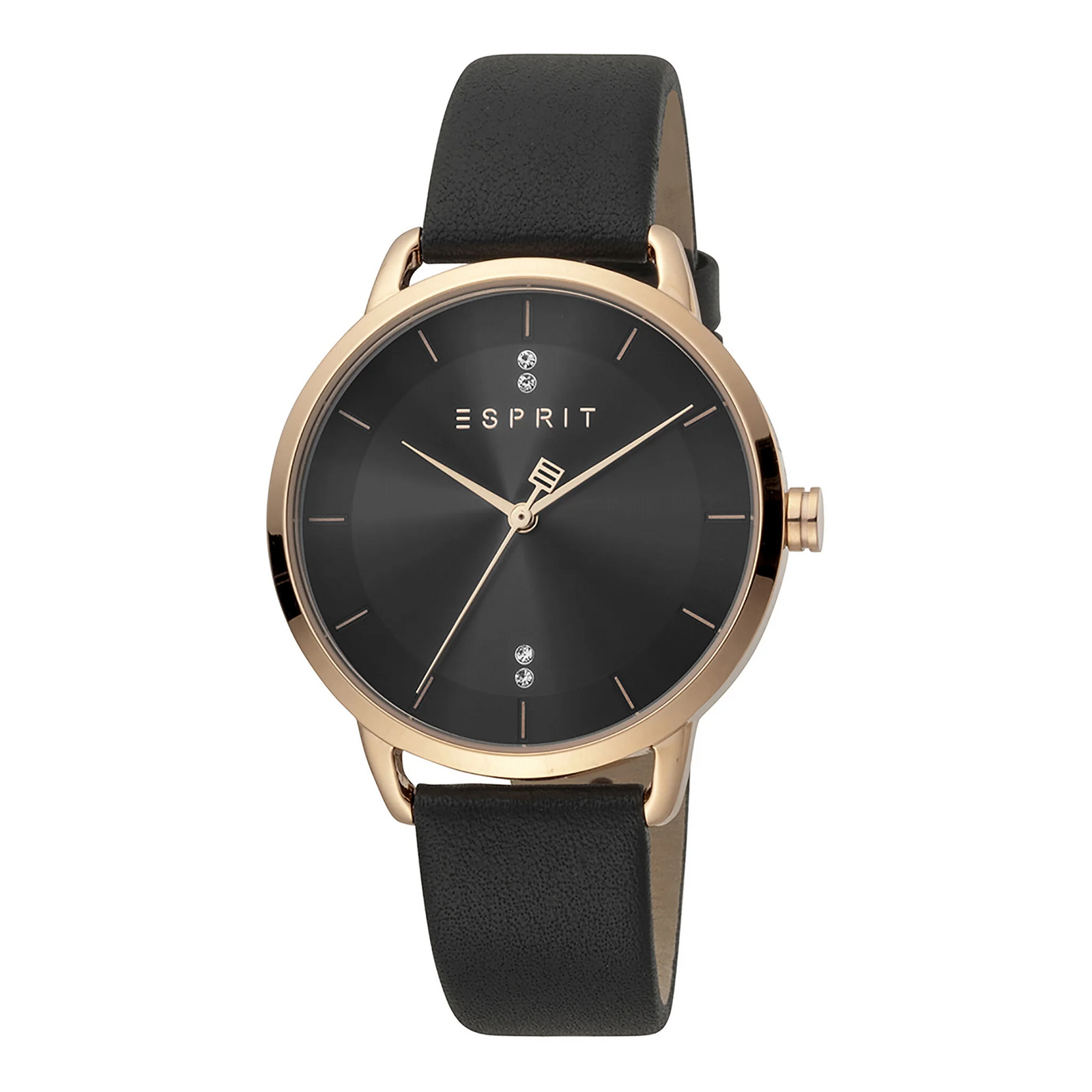 Esprit Women's Watch With Rose Gold Stainless Steel Case And Black Leather Band by i-watch