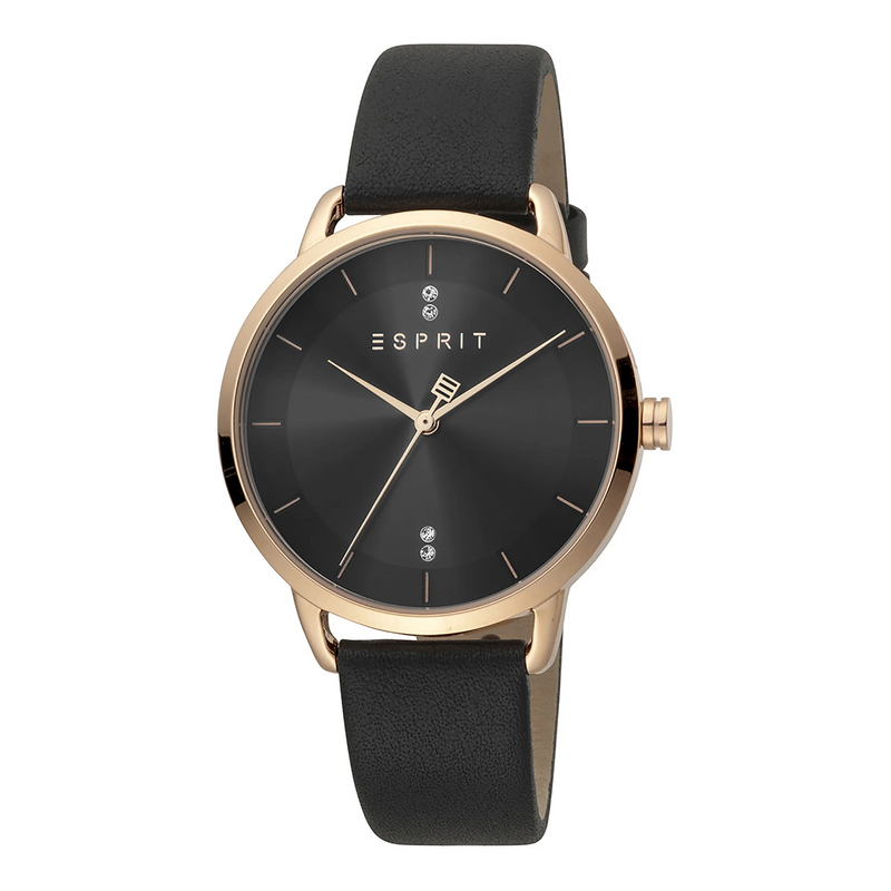 Esprit Women's Watch With Rose Gold Stainless Steel Case And Black Leather Band by i-watch