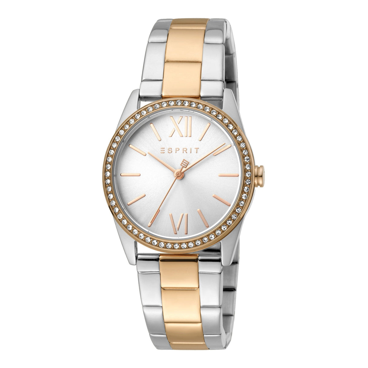 ESPRIT Women's Watch with Silver Stainless Steel Case and Silver & Rose Gold Stainless Steel Band