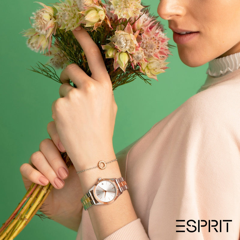 Esprit Women's Watch With Silver Stainless Steel Case And Silver & Rose Gold Stainless Steel Band by i-watch