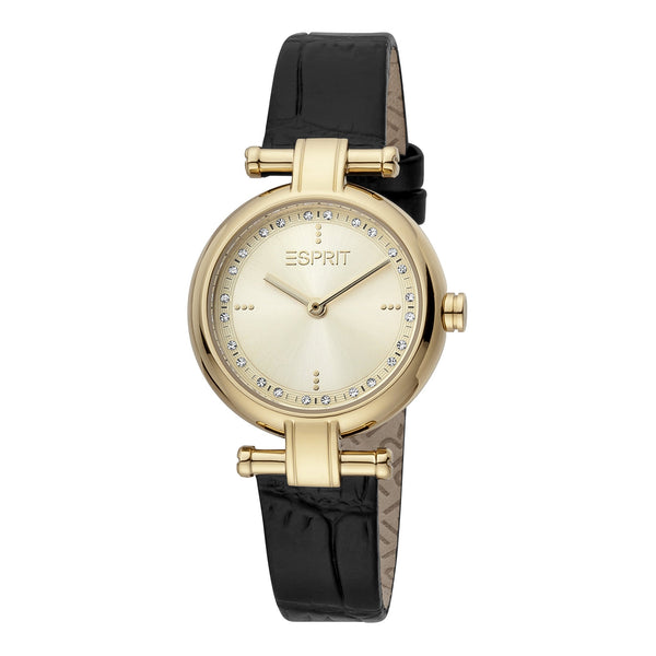Esprit Women's Watch With Gold Stainless Steel Case And Black Leather Band by i-watch