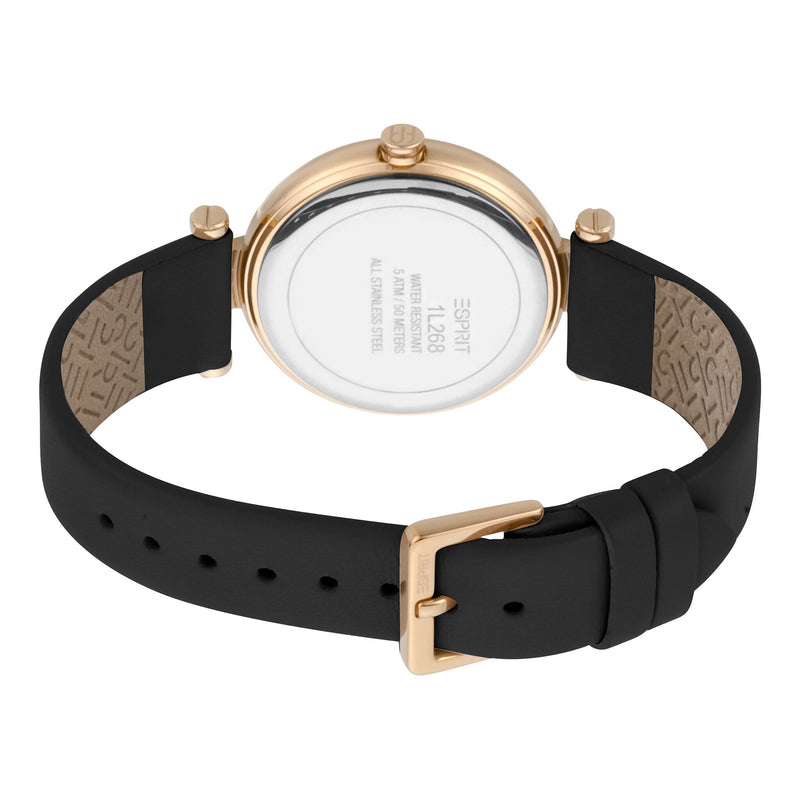 Esprit Women's Watch With Rose Gold Stainless Steel Case And Black Leather Band by i-watch