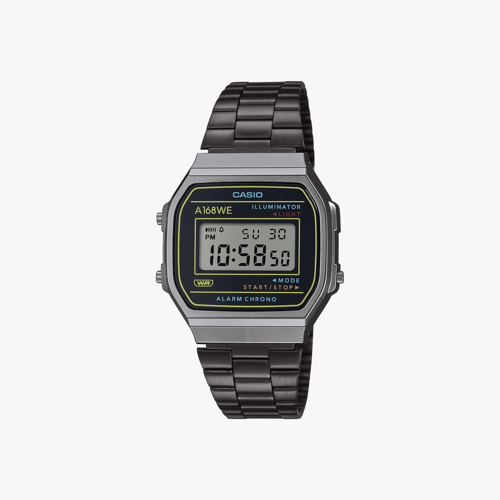 CASIO A168WEHB-1A SPORTY DIGITAL TIMEPIECE - MODERN STYLE & FUNCTIONALITY Unisex Watch with chrome plated case and vibrant blue backlight