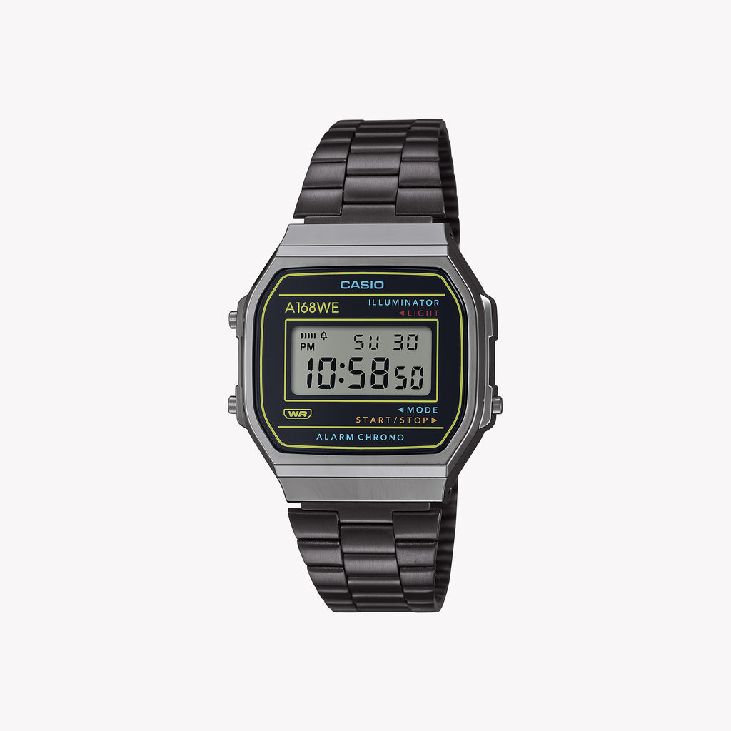 CASIO A168WEHB-1A SPORTY DIGITAL TIMEPIECE - MODERN STYLE & FUNCTIONALITY Unisex Watch with chrome plated case and vibrant blue backlight