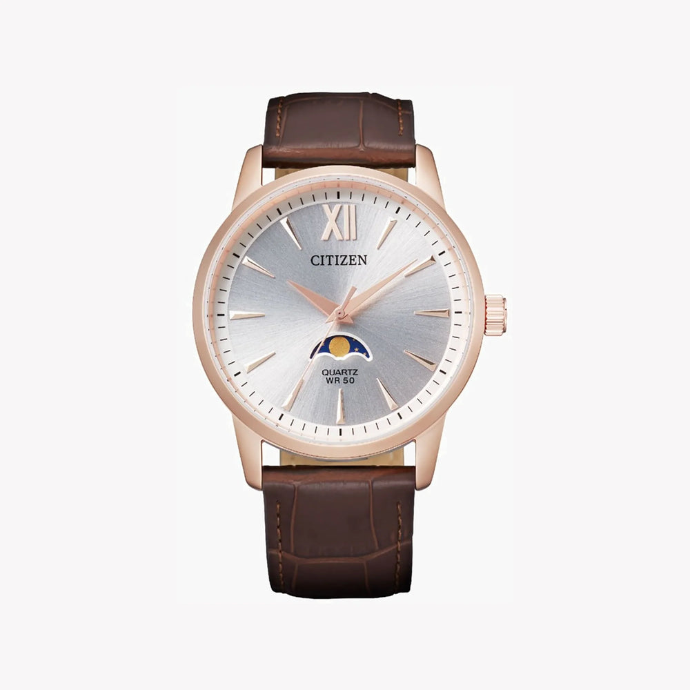 CITIZEN AK5003-05A ROSE GOLD ELEGANCE - MEN'S LEATHER MOONPHASE WATCH