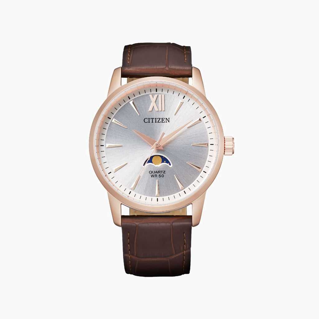 CITIZEN AK5003-05A ROSE GOLD ELEGANCE - MEN'S LEATHER MOONPHASE WATCH
