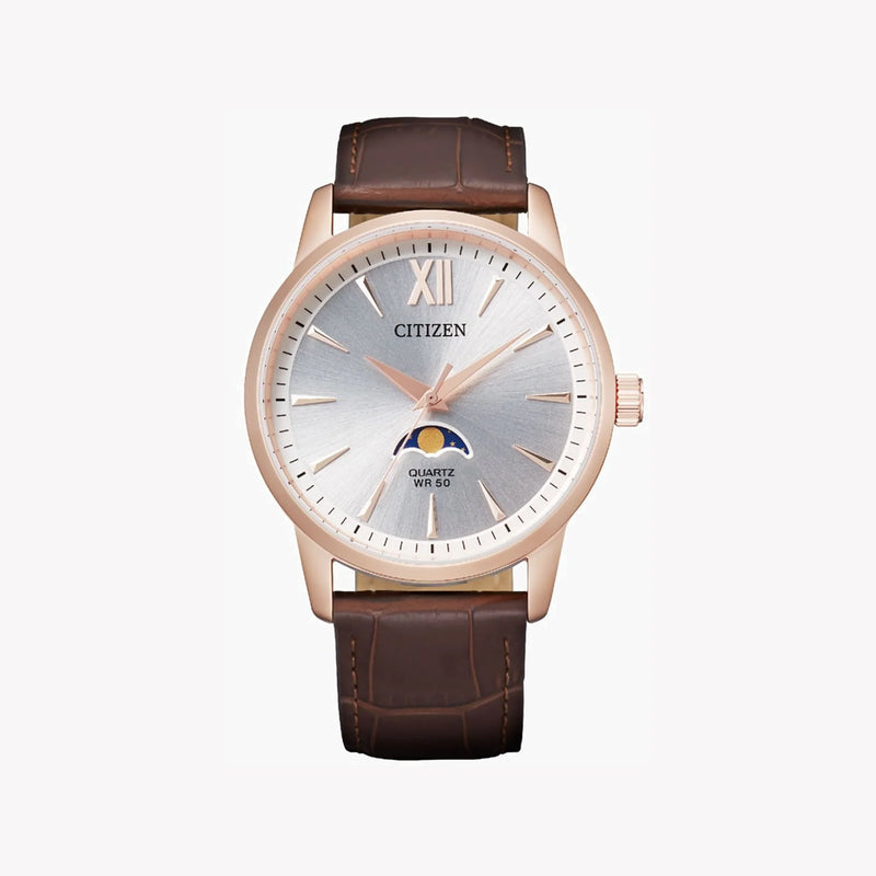 CITIZEN AK5003-05A ROSE GOLD ELEGANCE - MEN'S LEATHER MOONPHASE WATCH