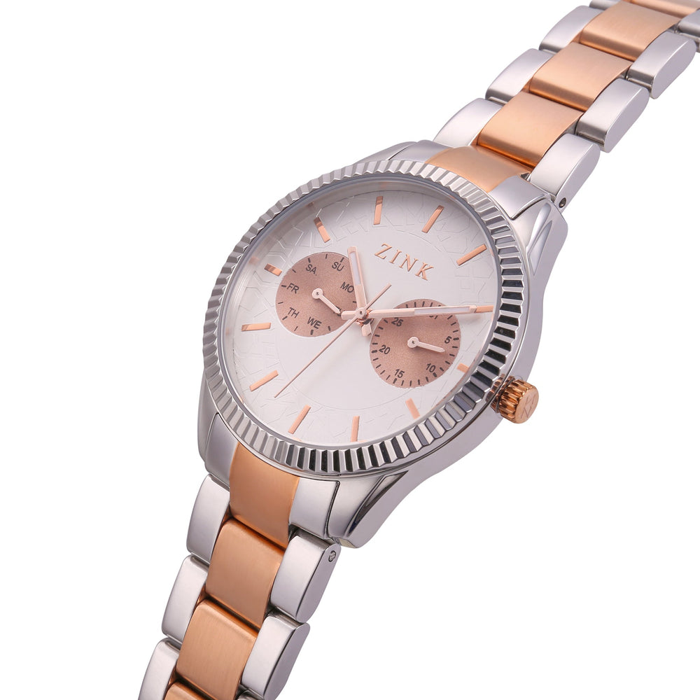 Zink Women's Watch With Silver & Rose Gold Stainless Steel Case And Silver & Gold Stainless Steel Band by i-watch
