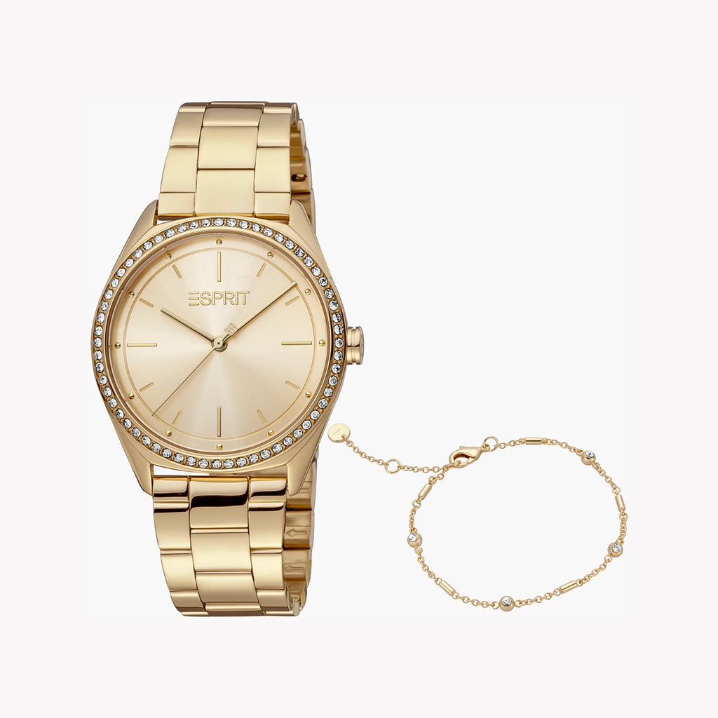 ESPRIT Women's Watch with Gold Stainless Steel Case and Gold Stainless Steel Band