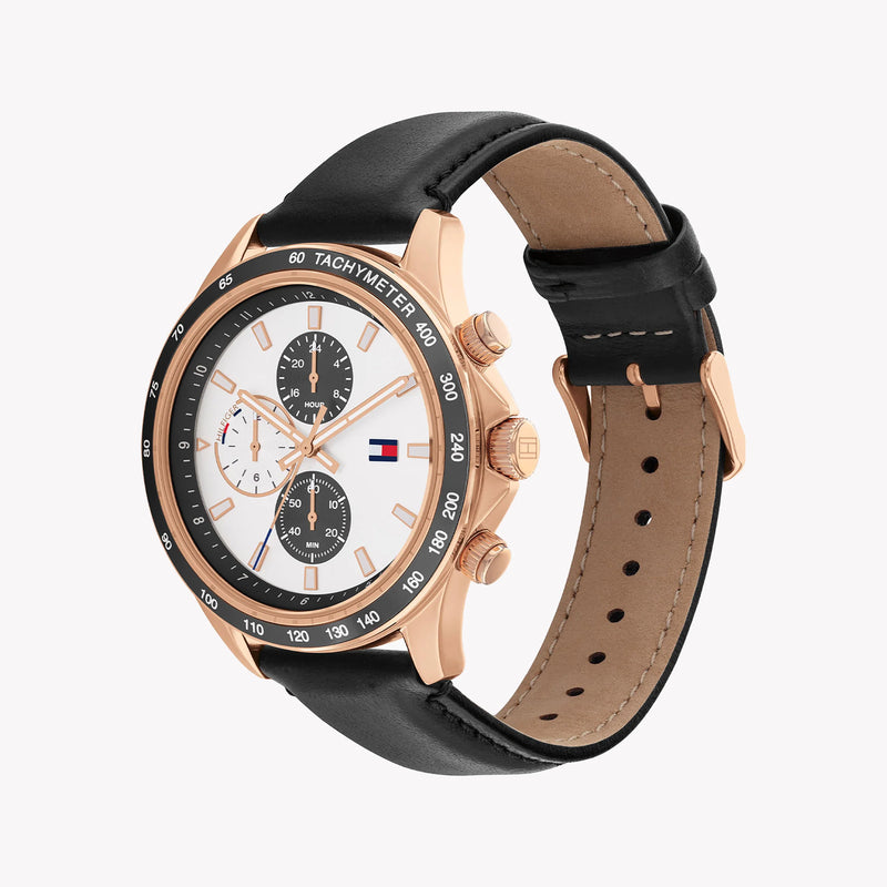 Tommy Hilfiger Men's Rose Gold Watch, Black Leather | 1792016 by i-watch