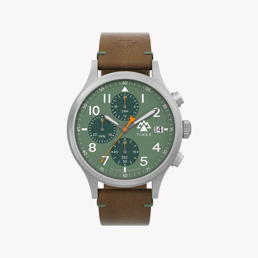 Montre pour homme Timex Expedition North® Sierra Chrono 42 mm LLB IP boîtier en acier cadran vert beige cuir végétalien respectueux de l'environnement Str TW2W16400