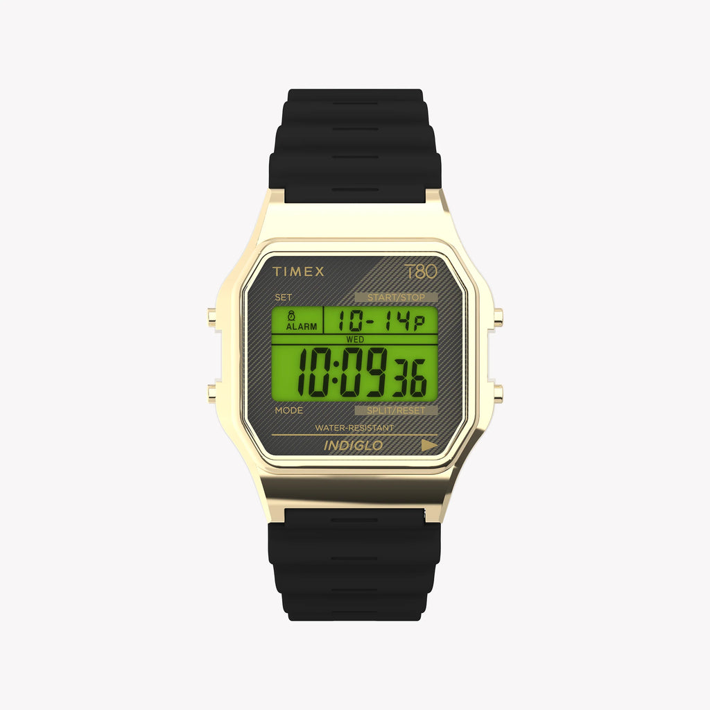 TIMEX T80 GOLD TONE & BLACK LENS - RETRO REIMAGINED UNISEX WATCH WITH RESIN STRAP