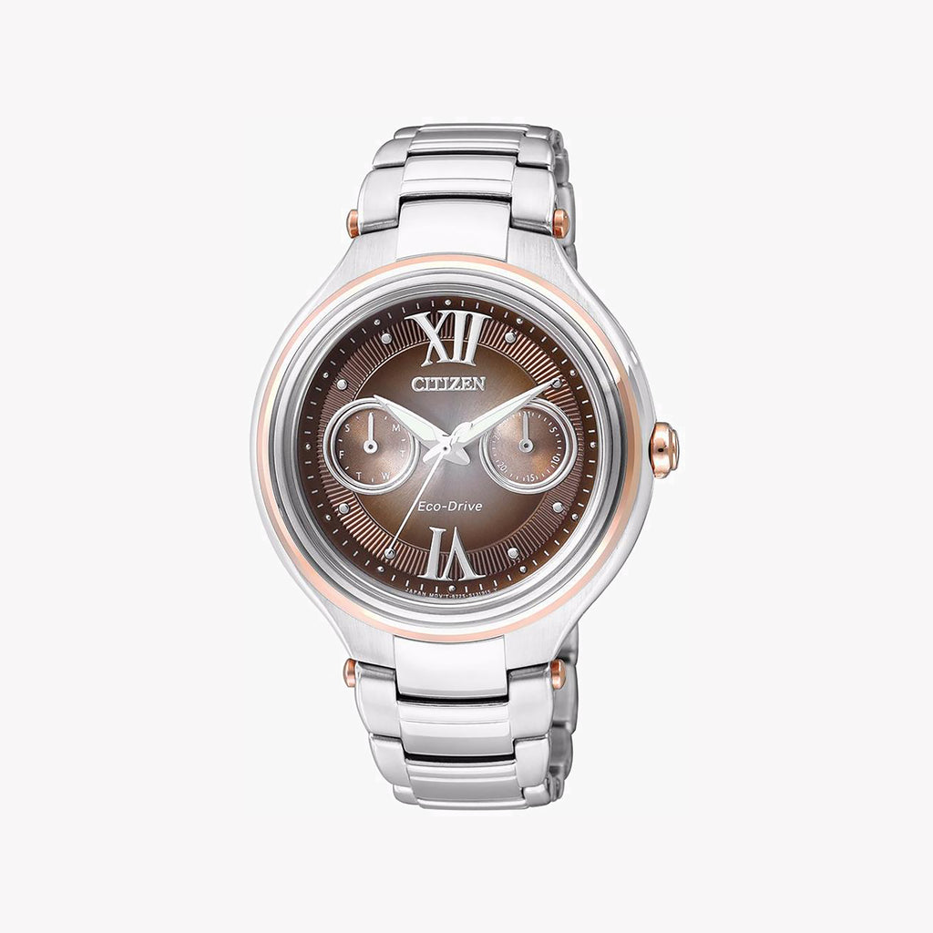 CITIZEN FD4007-51W - ELEGANT LUXE ECO-DRIVE WOMEN'S TIMEPIECE WITH BROWN DIAL & SILVER STAINLESS STEEL