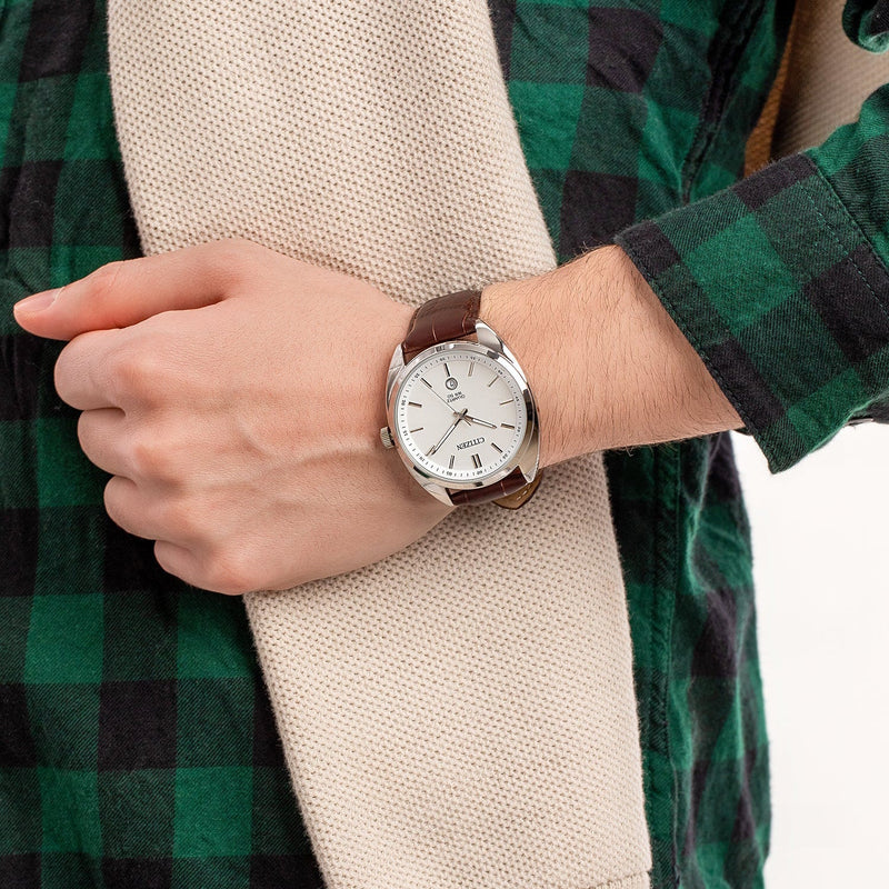 Citizen Men's Silver Stainless Steel, Brown Leather | Bi5090-09a by i-watch