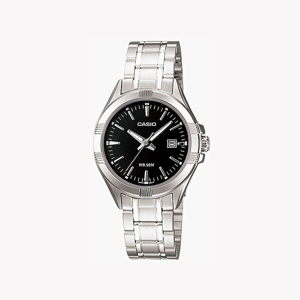 Casio Women's Silver Stainless Steel Watch, Black Dial | Ltp-1308d-1avdf by i-watch