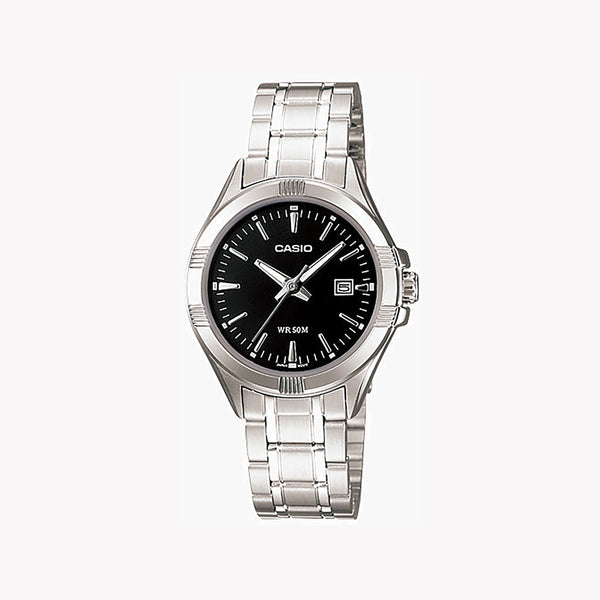 Casio Women's Silver Stainless Steel Watch, Black Dial | Ltp-1308d-1avdf by i-watch