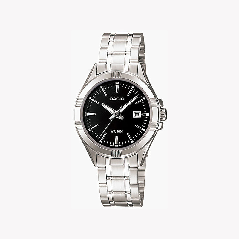 Casio Women's Silver Stainless Steel Watch, Black Dial | Ltp-1308d-1avdf by i-watch