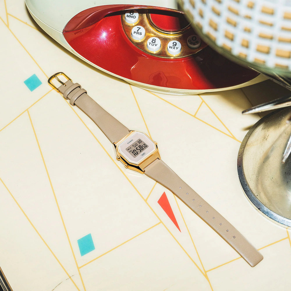 Casio Unisex Gold Resin Watch, Gray Leather Band | La680wegl-5df by i-watch