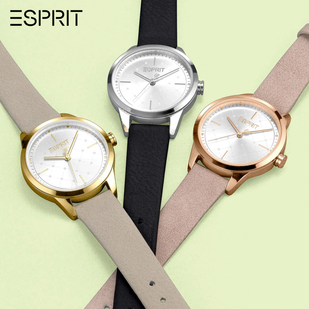 Esprit Women's Black Faux Leather Watch, Silver Dial | Es1l197m0015 by i-watch
