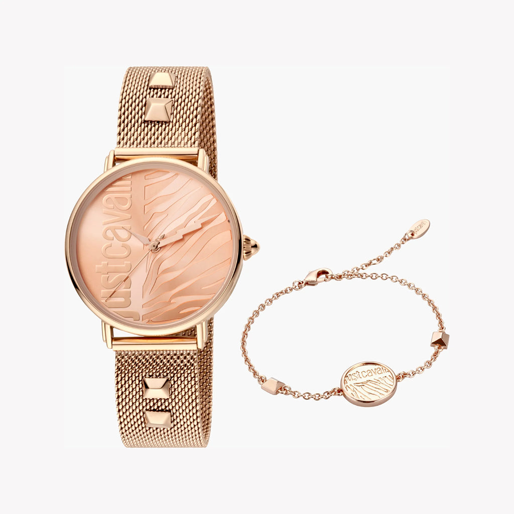 JUST CAVALLI Women's Watch with Rose Gold Metal Case and Rose Gold Stainless Steel Band
