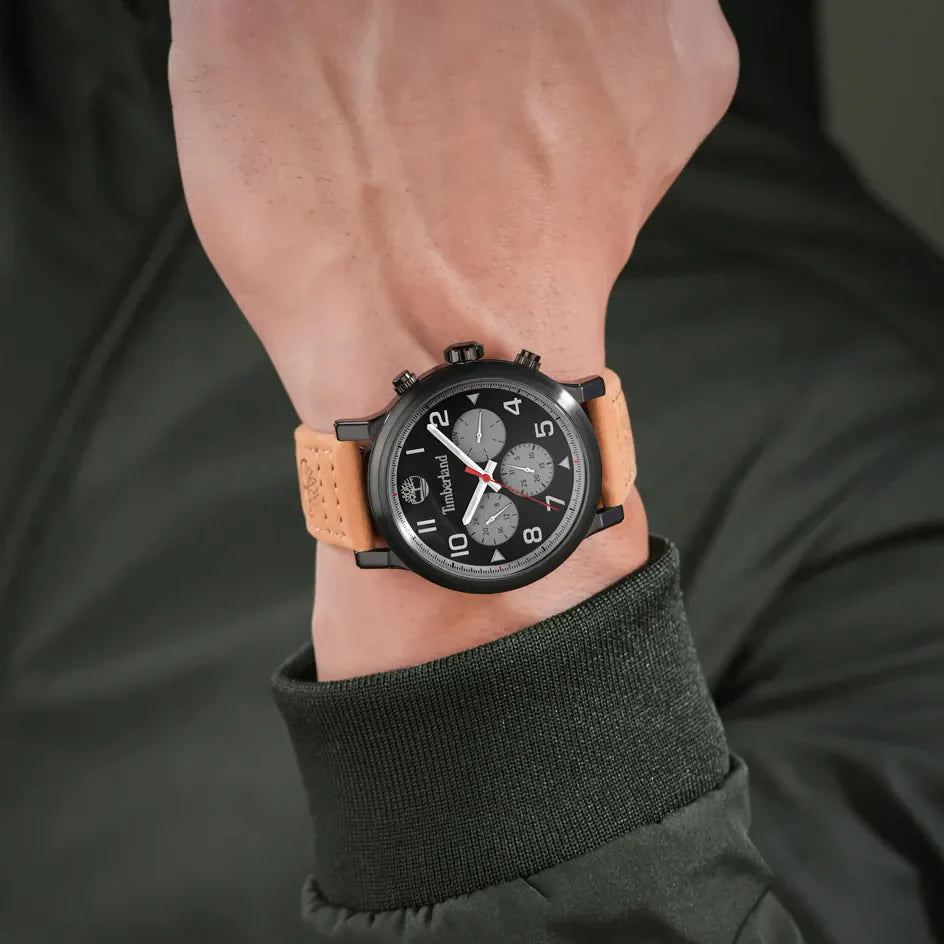 Timberland Men's Black Stainless Steel, Brown Leather | Tdwgf0028902 by i-watch