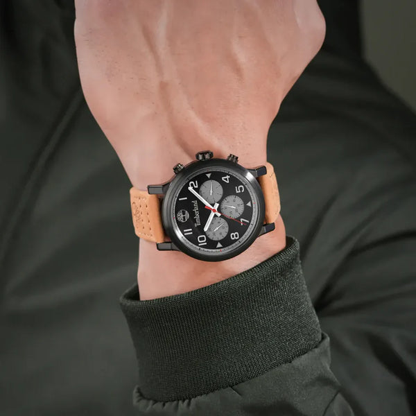 Timberland Men's Black Stainless Steel, Brown Leather | Tdwgf0028902 by i-watch
