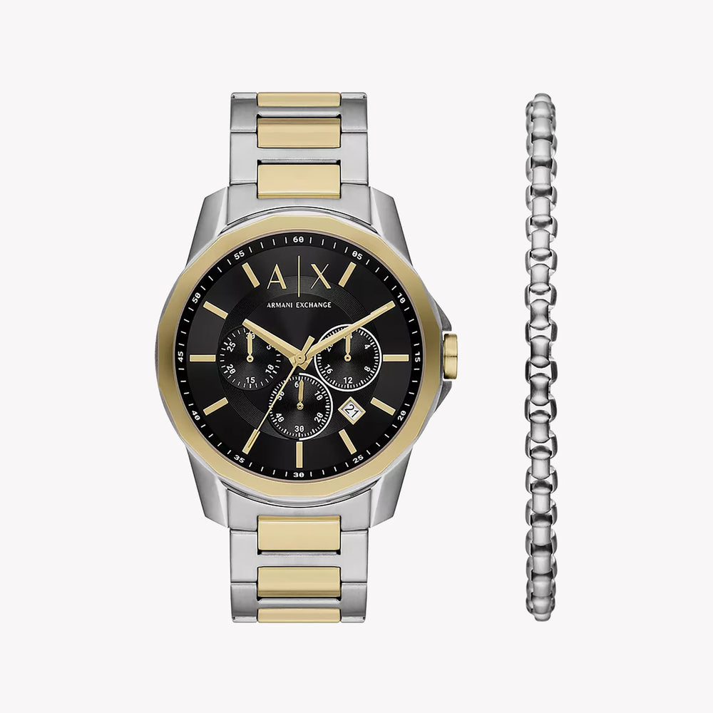 Armani Exchange Men's Silver Watch, Black Dial | Ax7148set by i-watch