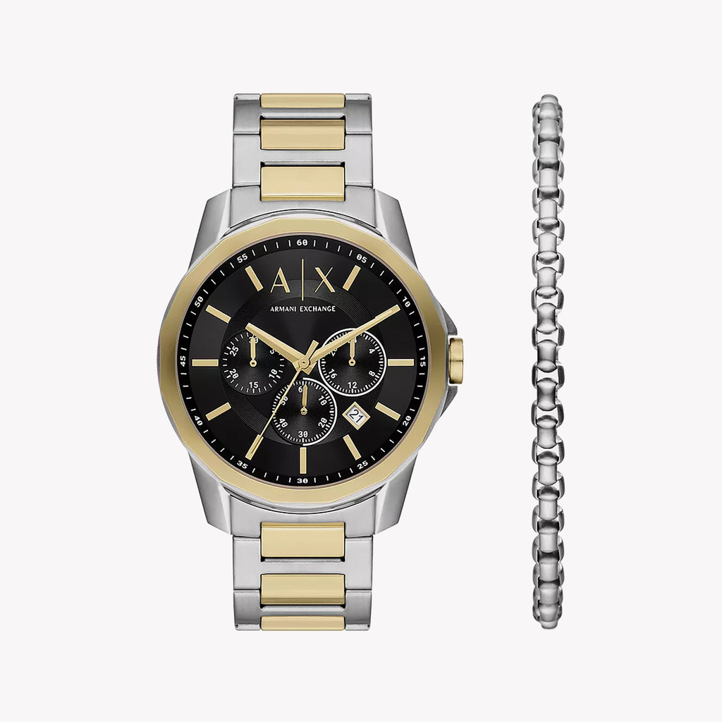 ARMAANI EXCHANGE AX7148SET - BOLD SOPHISTICATION MEN'S WATCH WITH SILVER-GOLD BAND & BLACK DIAL