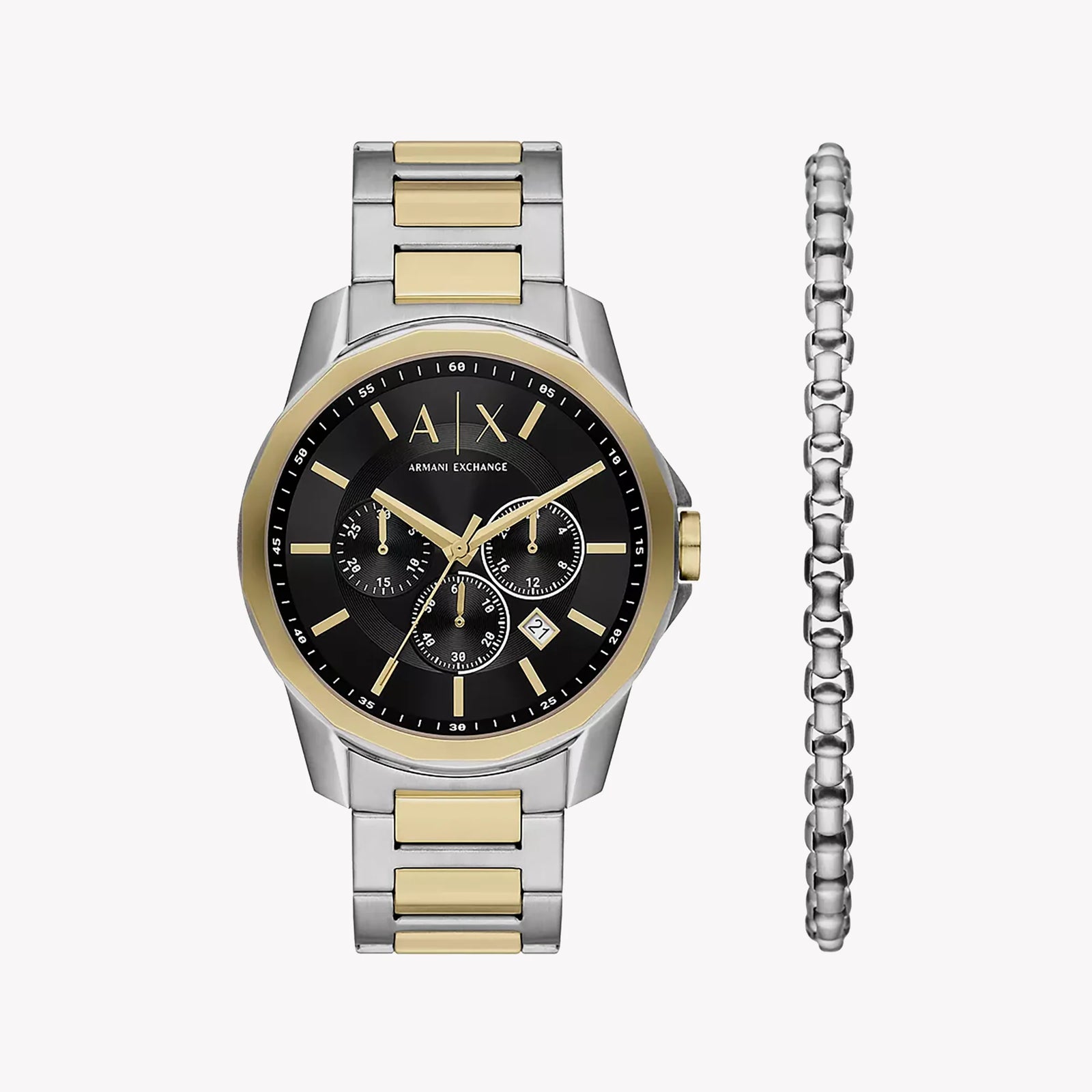 Armani Exchange Men's Silver Watch, Black Dial | Ax7148set by i-watch