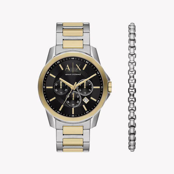 ARMAANI EXCHANGE AX7148SET - BOLD SOPHISTICATION MEN'S WATCH WITH SILVER-GOLD BAND & BLACK DIAL
