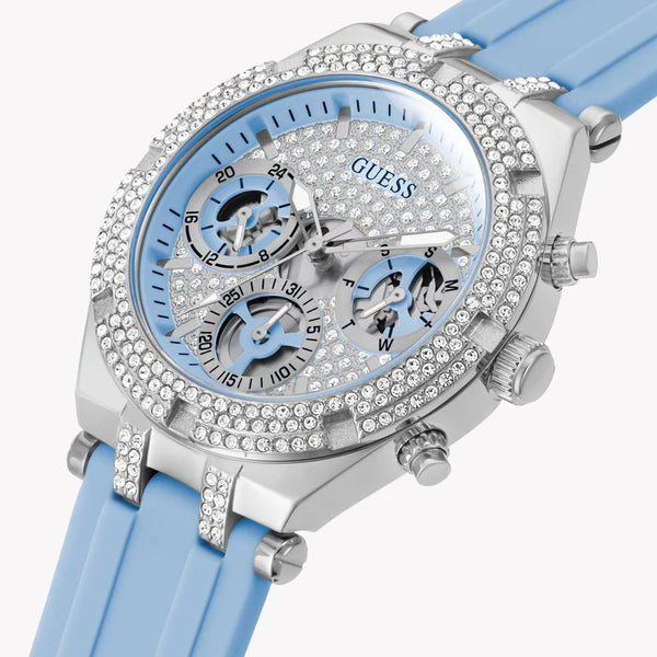 Guess Women's Light Blue Silicone, Silver Stainless Steel | Gw0407l1 by i-watch