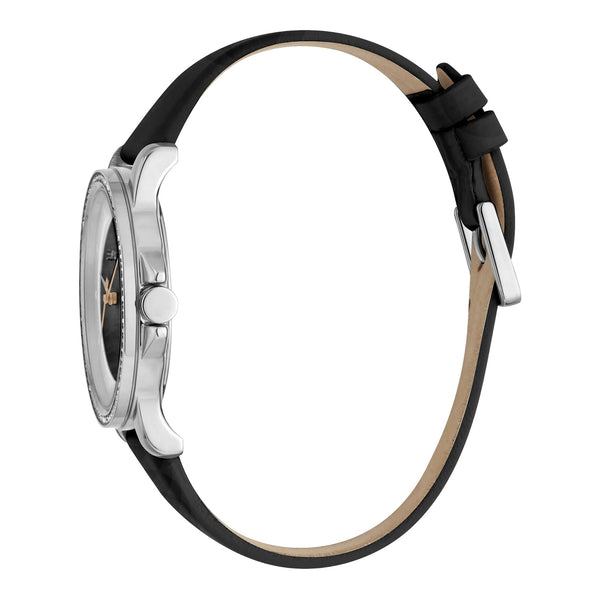 Esprit Women's Watch With Silver Stainless Steel Case And Black Leather Band by i-watch