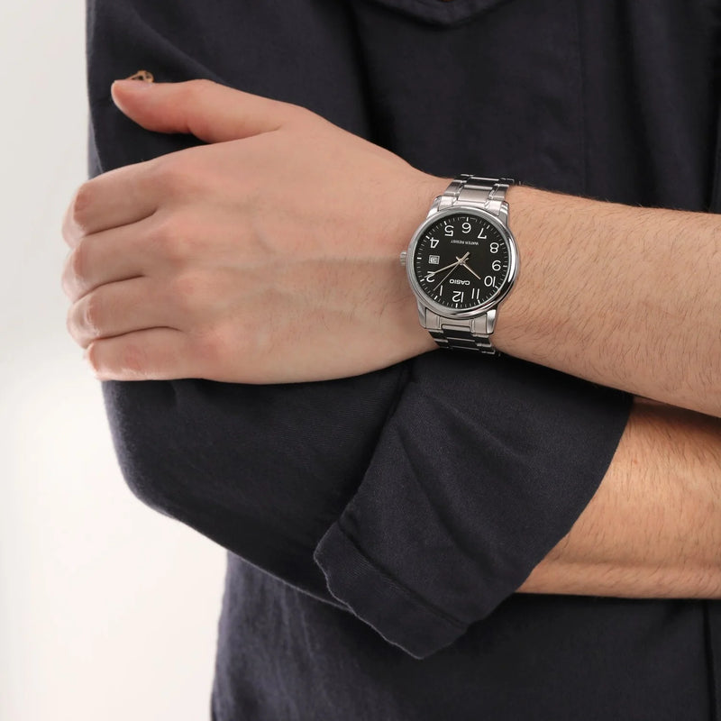 Casio Men's Stainless Steel Watch, Black Dial | Mtp-V002d-1budf by i-watch