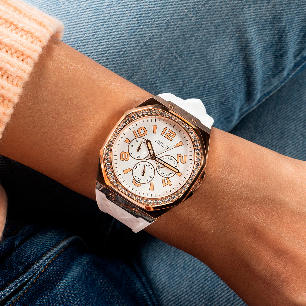 GUESS GW0694L3 ROSE GOLD GLAM - ELEGANT WOMEN'S TIMEPIECE with White Silicone Band and Chic White Dial-i-Watch-5