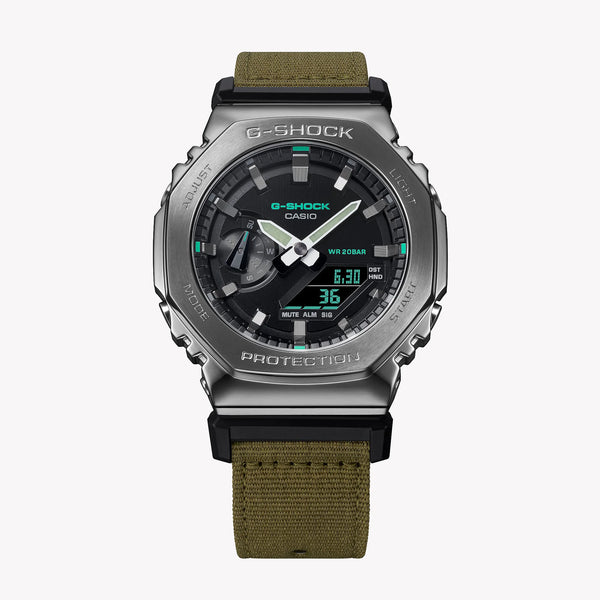 Casio Men's Green Cloth Watch, Black Dial | Gm-2100cb-3aer by i-watch