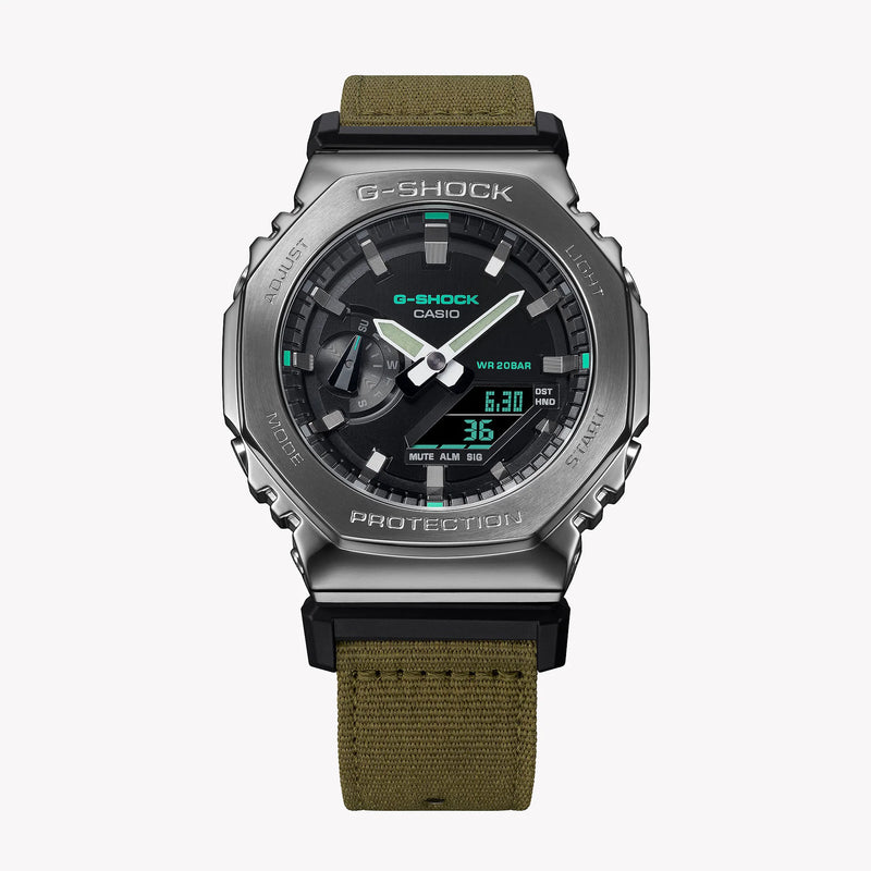 Casio Men's Green Cloth Watch, Black Dial | Gm-2100cb-3aer by i-watch