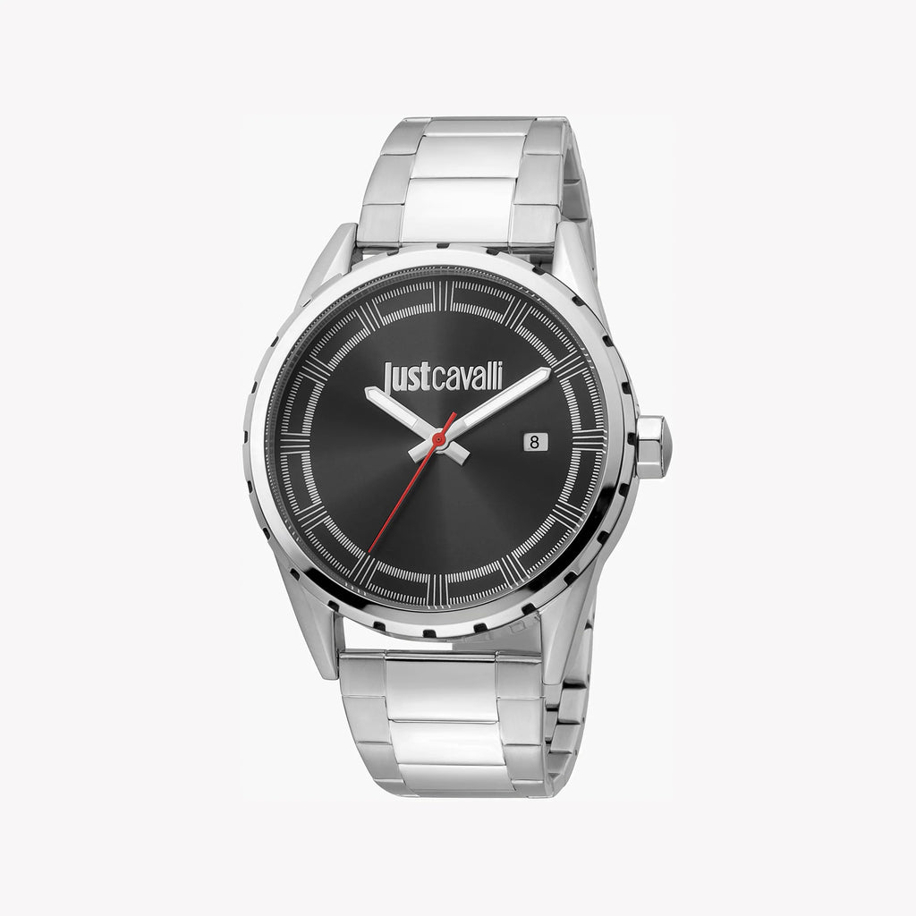 JUST CAVALLI JC1G082M0545 MEN'S ELEGANCE - TIMELESS SILVER & BLACK STAINLESS STEEL WATCH