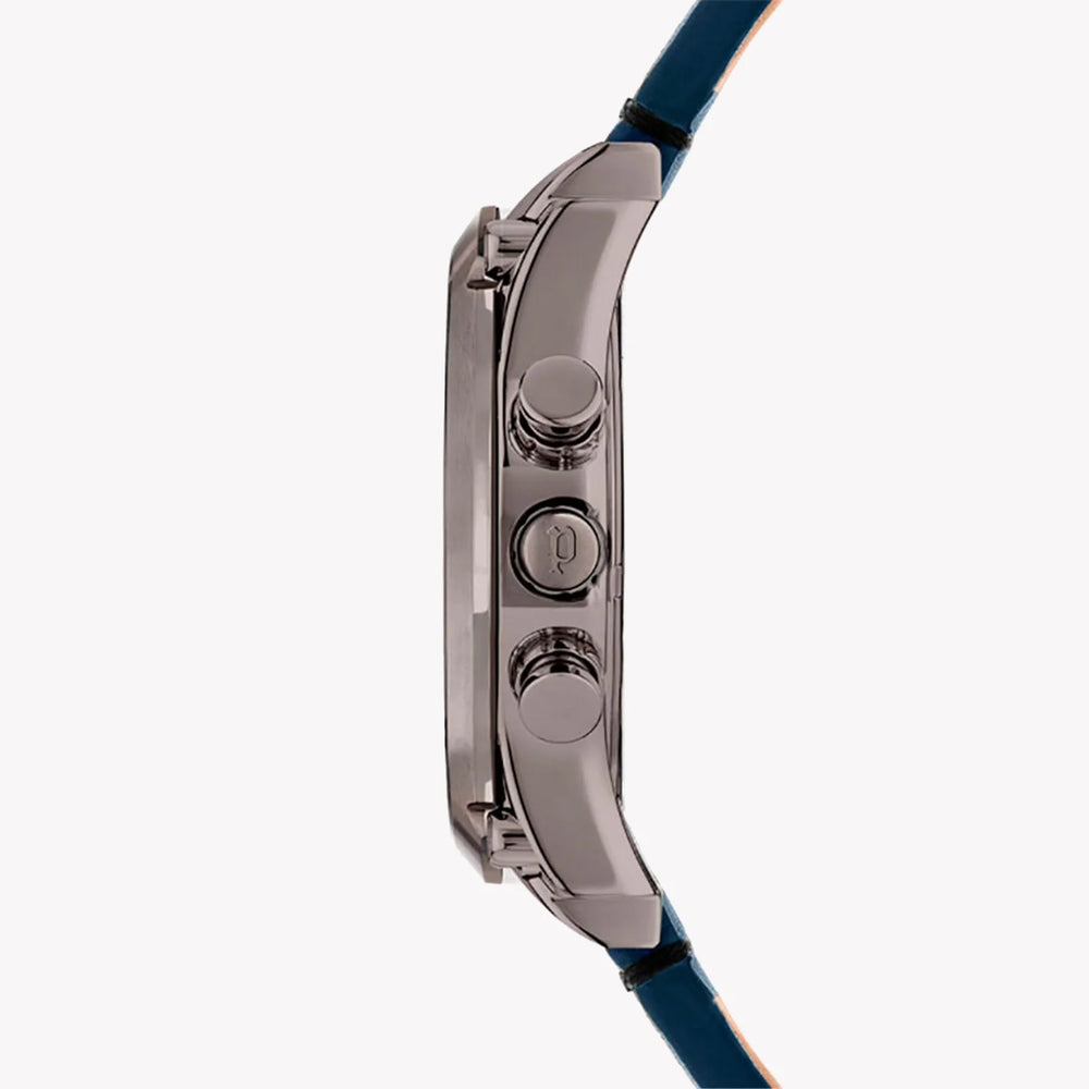 Police Men's Silver & Blue Leather Watch, Black Dial | P15381jsu61b by i-watch