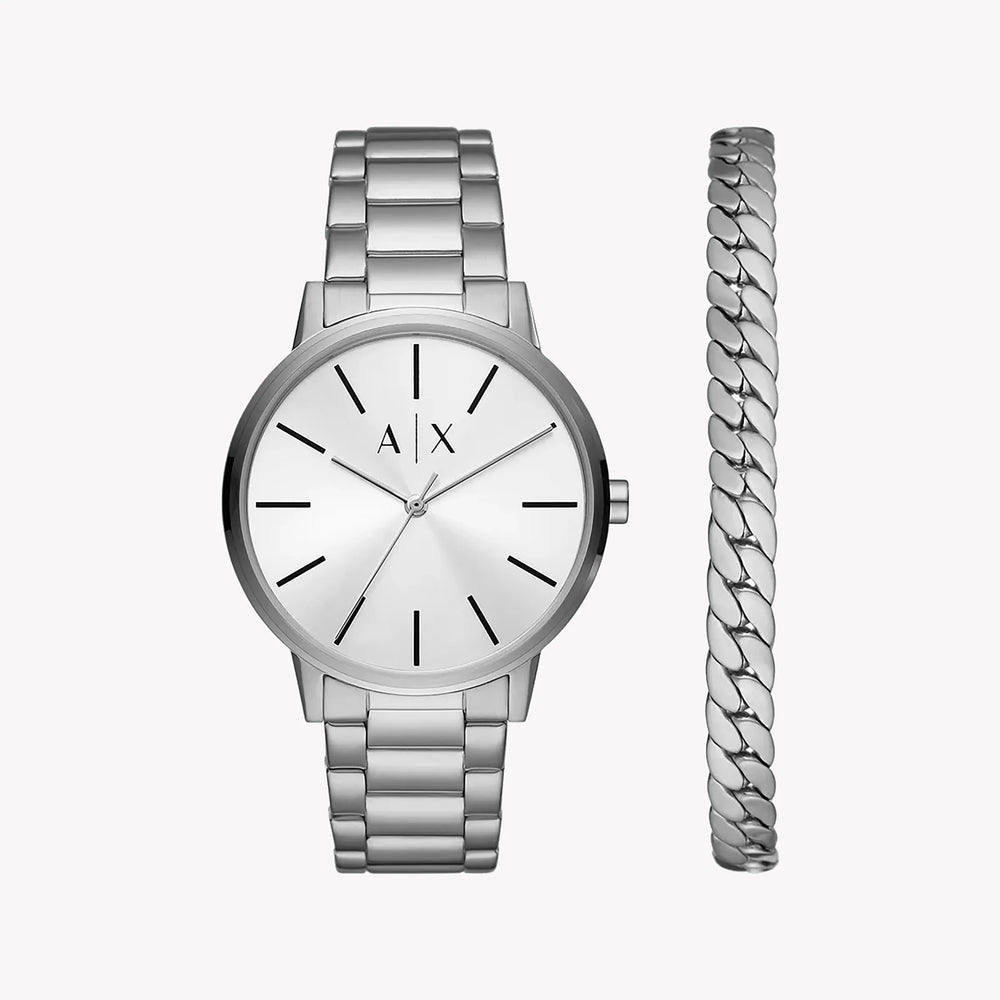 A|X Armani Exchange Men's Silver Watch, White Dial | Ax7138set by i-watch