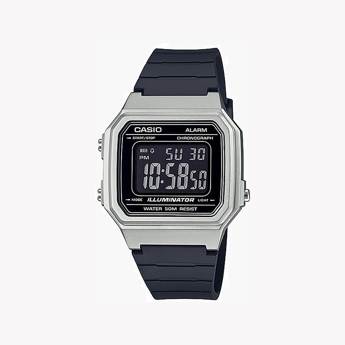 CASIO W-217HM-7BV BOLD DYNAMIC - SPORTY FUNCTIONALITY MEN'S WATCH WITH SILVER CASE AND BLACK BAND