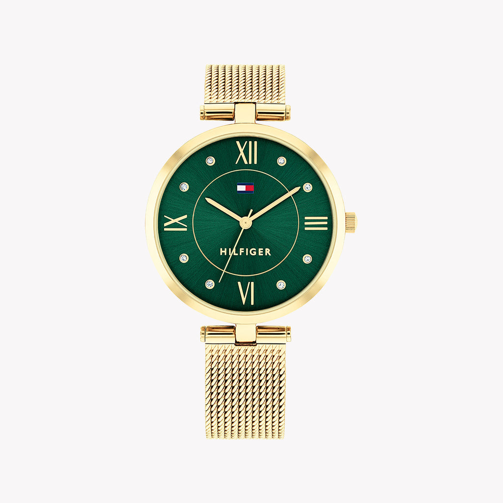 TOMMY HILFIGER 1692140 GOLD SOPHISTICATION - CHIC WOMEN'S WATCH with Green Dial & Stainless Steel Band